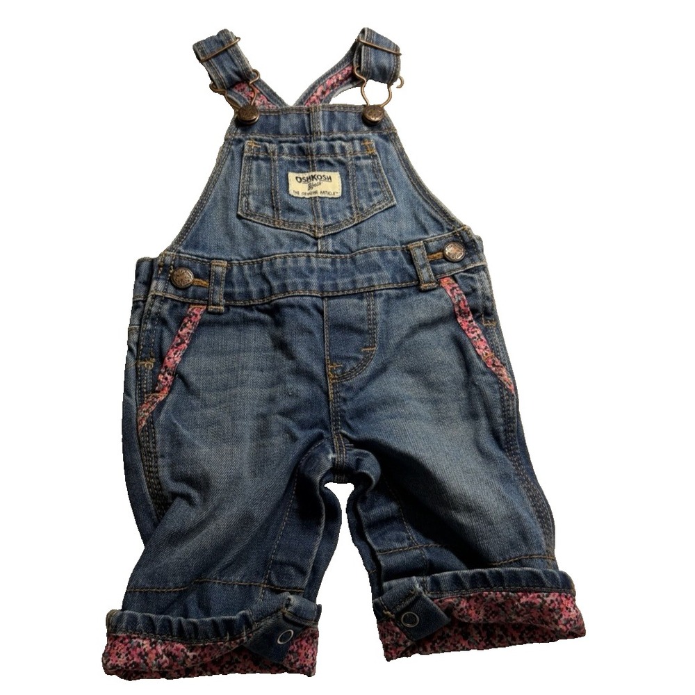 Oshkosh Bgosh Vestbak denim Overalls Jumper Sz 3 Months Roll cuff Pink Floral
